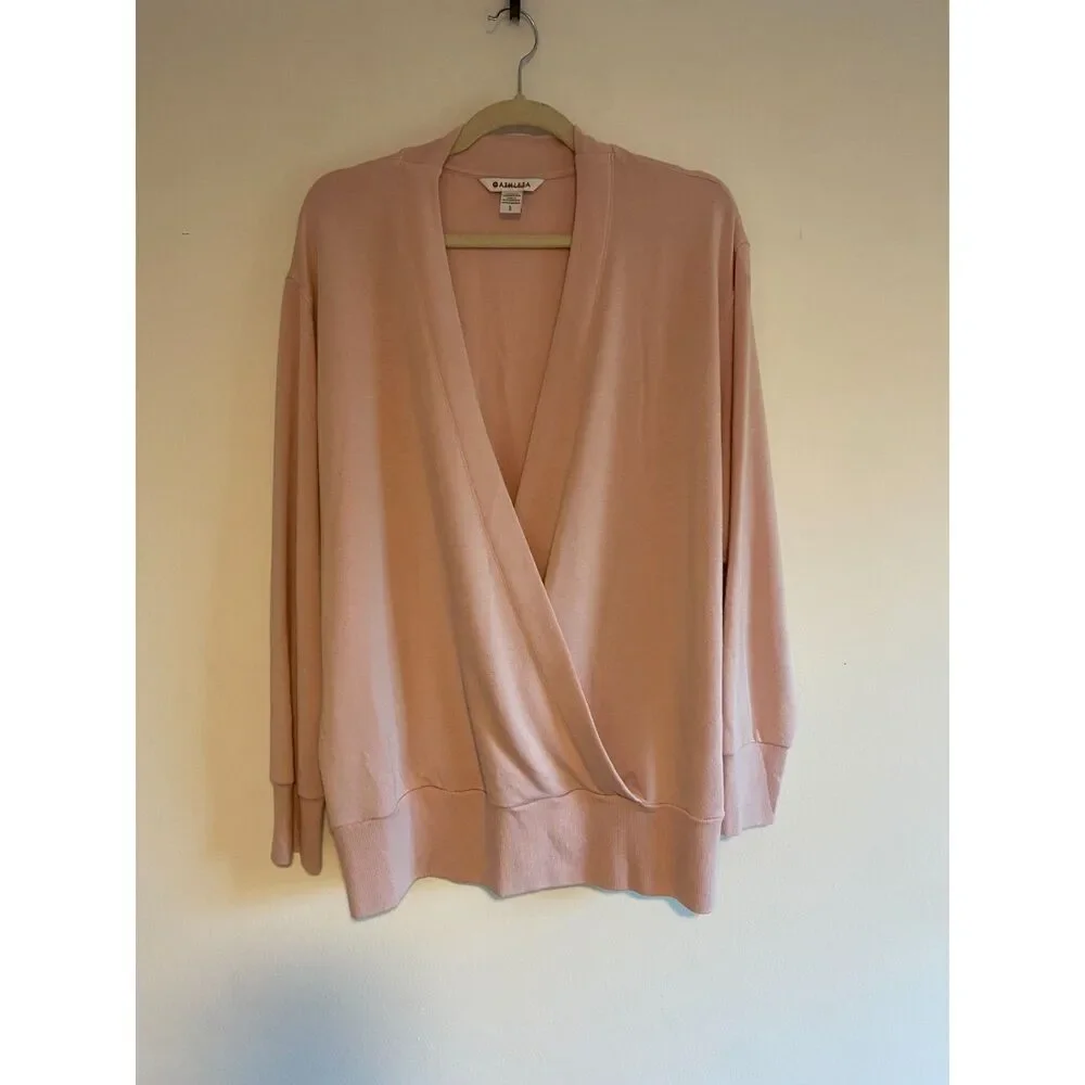 ATHLETA Purana V-Neck Wrap Sweatshirt in "orchid pink" SIZE LARGE - Picture 3 of 6